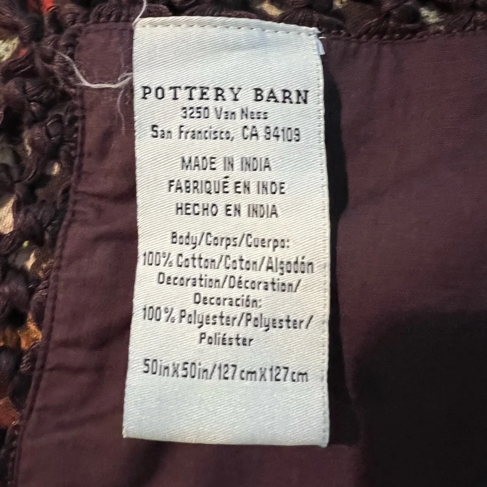*RARE*Pottery Barn•Embroidered Fringed Tablecloth